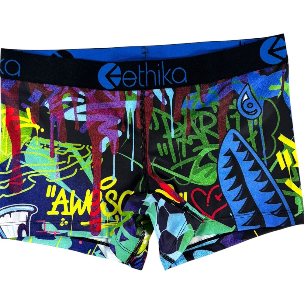 Ethika Womens Graffiti Print Staple Boyshort Underwear Neon Multi WHOAKJ2502 M